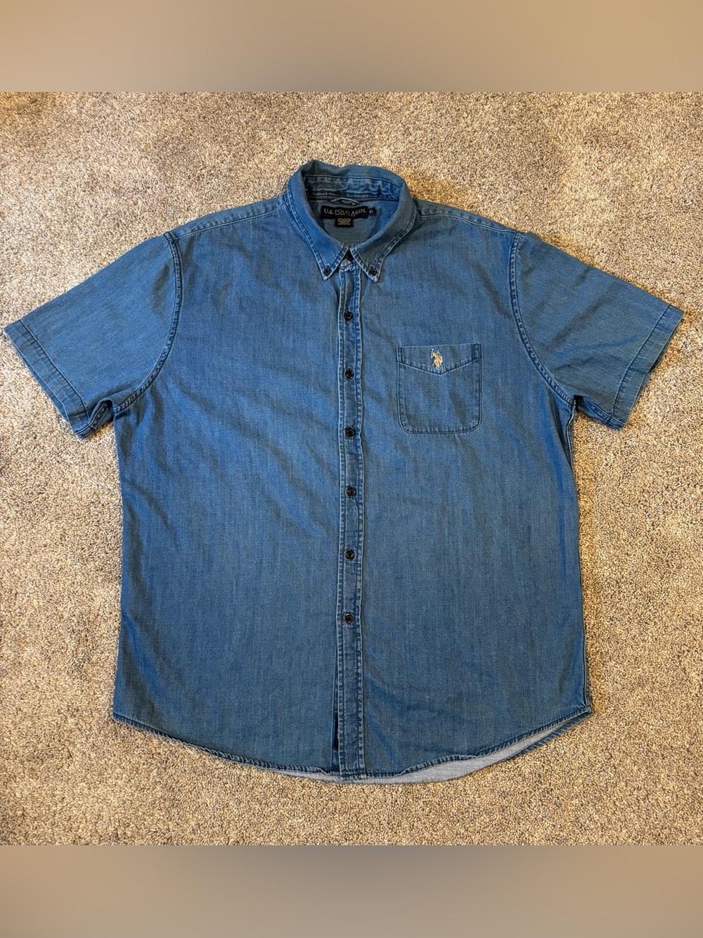 U.S. Polo Assn. Men's XL Blue 100% Cotton Denim Button-Down Shirt Preppy Summer